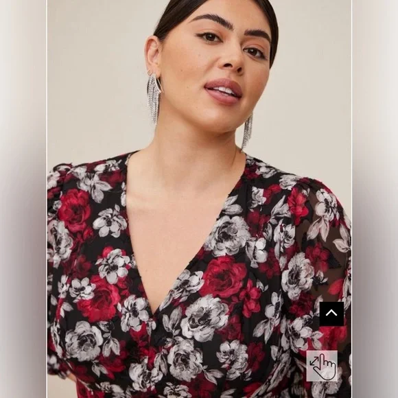 Torrid Peplum Chiffon Floral Blouson Sleeve Top - Picture 4 of 13